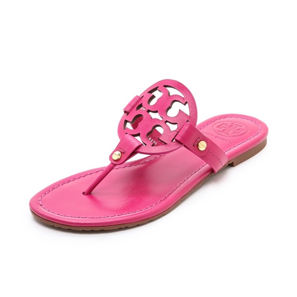 Tory Burch Miller Pink Logo Thong Sandals Size 8M - Picture 1 of 8